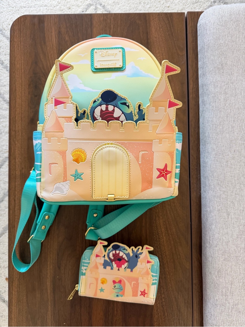 Loungefly Stitch Castle Mini Backpack & Wallet - Pastel Pink Peach Teal